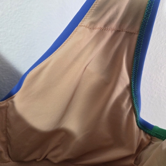 J. Crew One Piece Colorblock Swimsuit Green Blue V Neck Size Medium - Picture 8 of 10